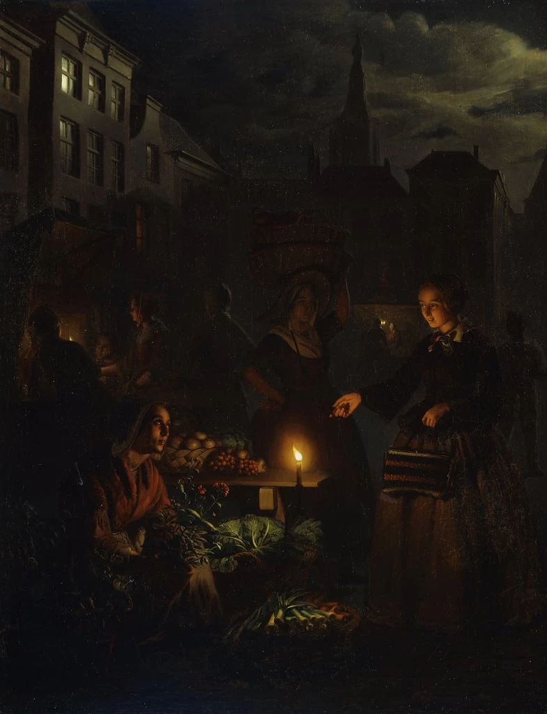 Una scena di mercato di notte